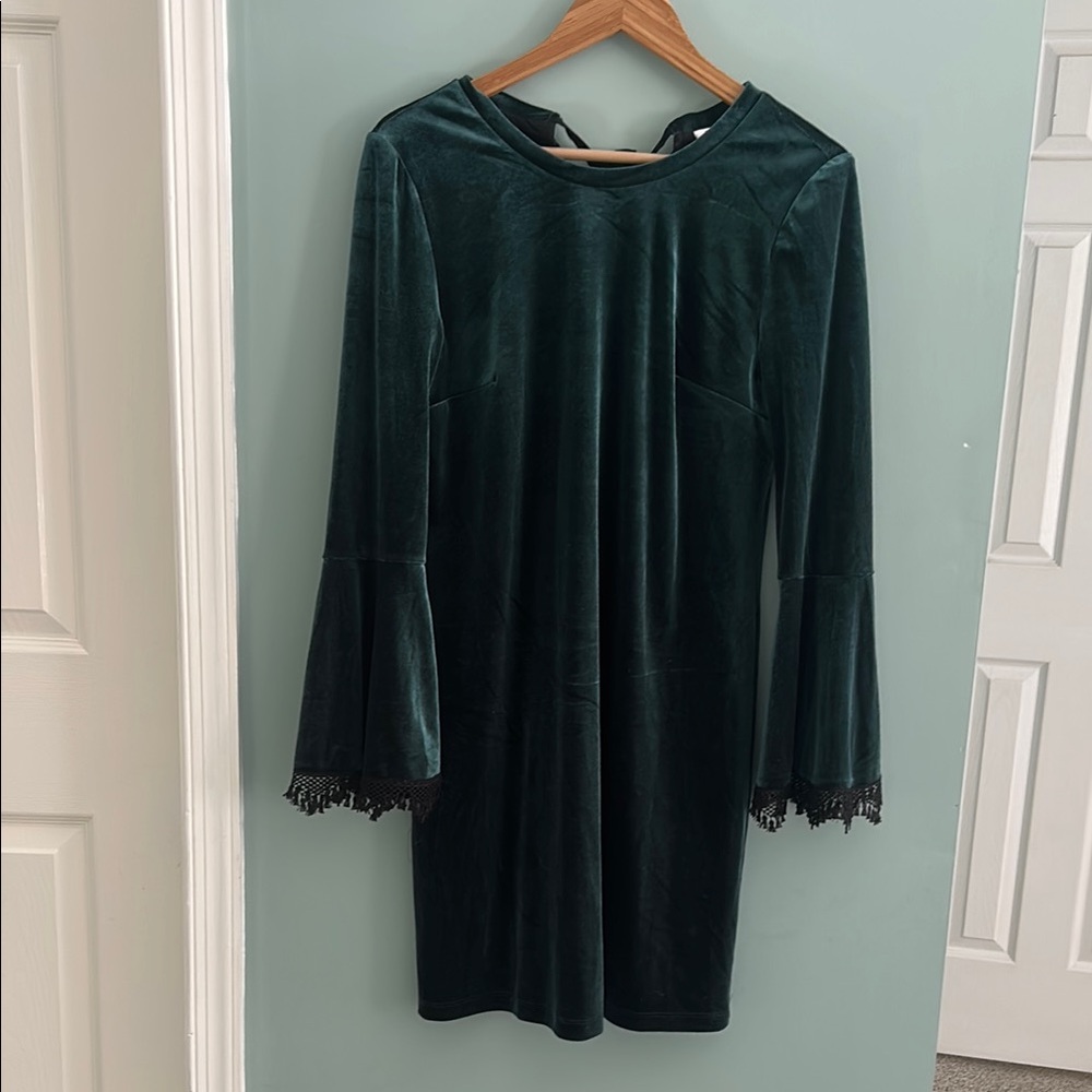 Kobi Halperin Black Velvet Sheath Dress with Bell Sleeves Size S